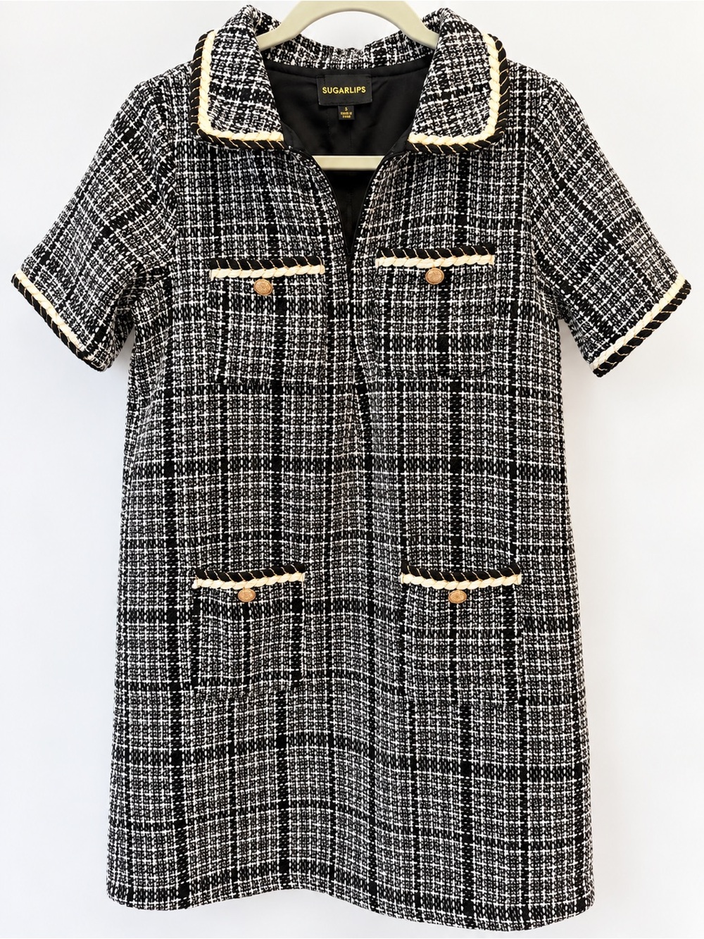 Sugarlips Tweed Mini Dress NWT Size Small Black & White